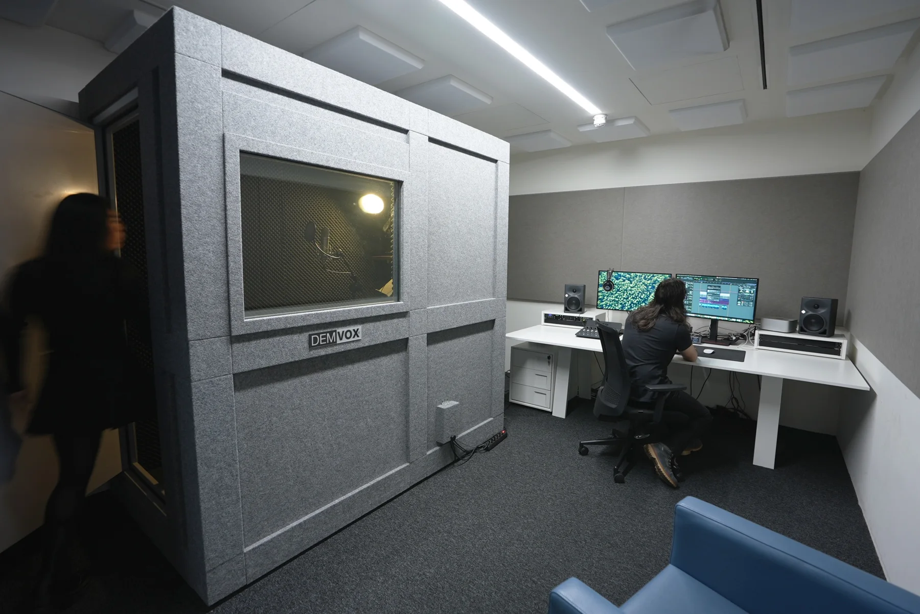 The sound suite with its recording booth.