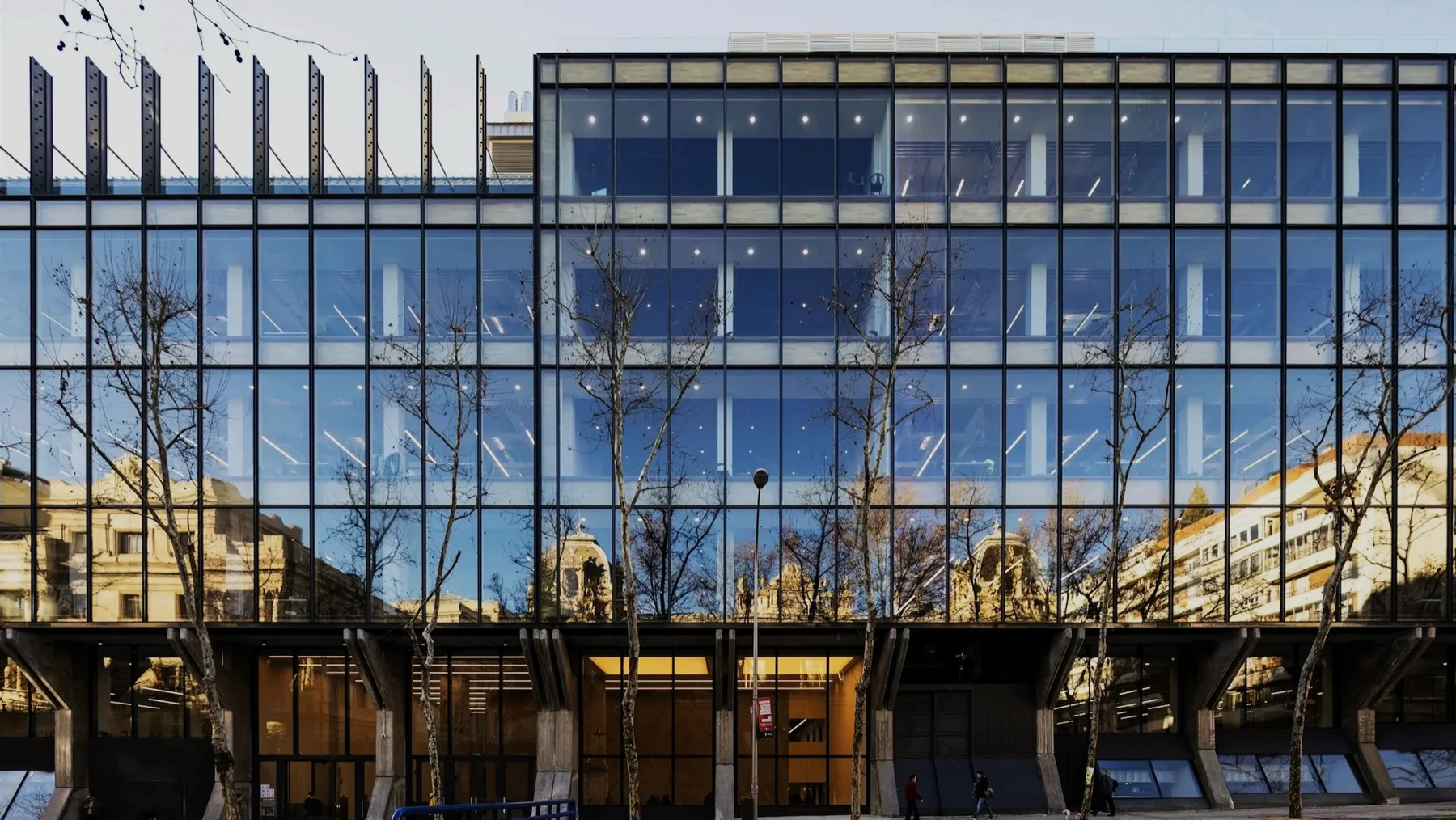 The glass facade of the WPP campus.